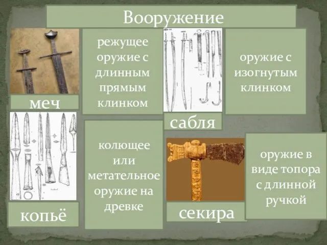 Вооружение режущее оружие с длинным прямым клинком колющее или метательное оружие на древке