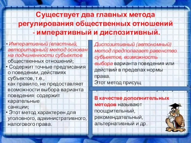 Существует два главных метода регулирования общественных отношений - императивный и