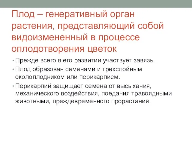 Плод – генеративный орган растения, представляющий собой видоизмененный в процессе