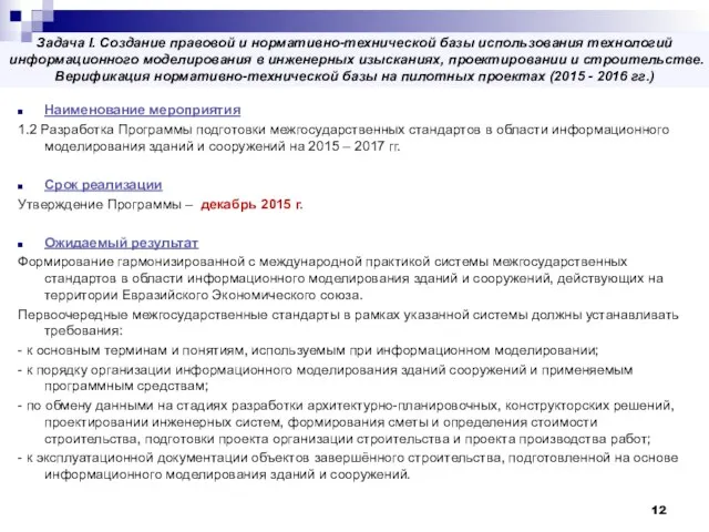 Наименование мероприятия 1.2 Разработка Программы подготовки межгосударственных стандартов в области