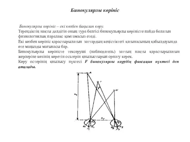 Бинокулярлы көрініс Бинокулярлы көрініс – екі көзбен бақылап көру. Тереңдіктің