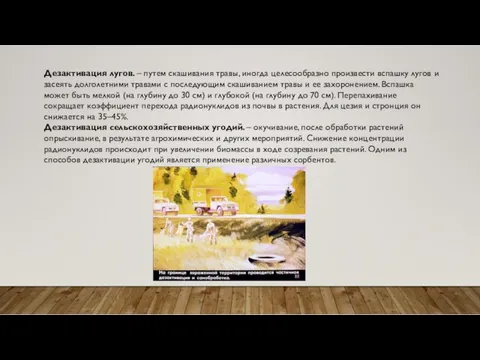 Дезактивация лугов. – путем скашивания травы, иногда целесообразно произвести вспашку