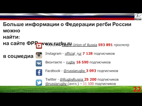 Больше информации о Федерации регби России можно найти: на сайте