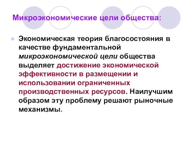 Микроэкономические цели общества: Экономическая теория благосостояния в качестве фундаментальной микроэкономической