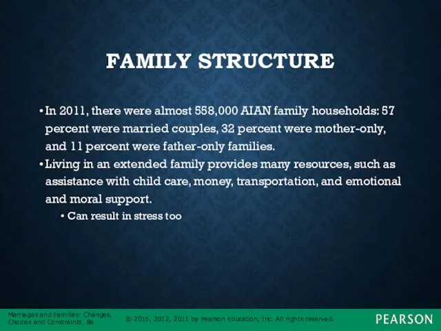 FAMILY STRUCTURE In 2011, there were almost 558,000 AIAN family