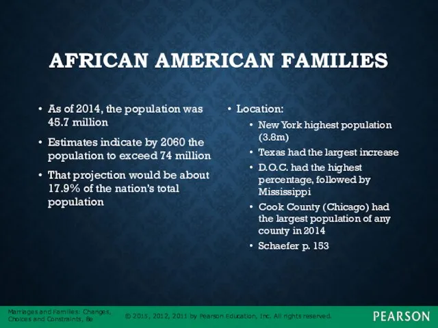 AFRICAN AMERICAN FAMILIES As of 2014, the population was 45.7