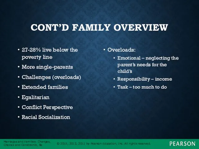 CONT’D FAMILY OVERVIEW 27-28% live below the poverty line More