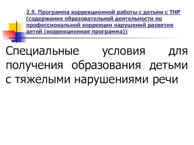 2.5. Программа коррекционной работы с детьми с ТНР (содержание образовательной