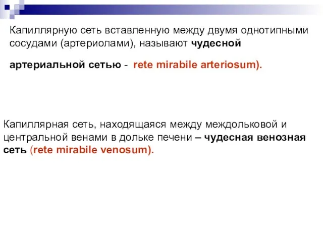 Капиллярную сеть вставленную между двумя однотипными сосудами (артериолами), называют чудесной