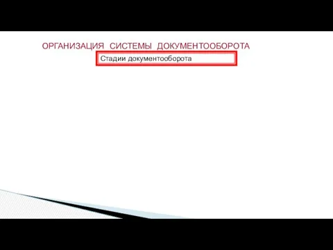 ОРГАНИЗАЦИЯ СИСТЕМЫ ДОКУМЕНТООБОРОТА Стадии документооборота 1. Поступление документов со стороны