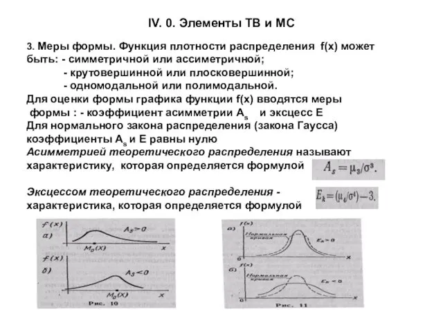 IV. 0. Элементы ТВ и МС 3. Меры формы. Функция плотности распределения f(x)