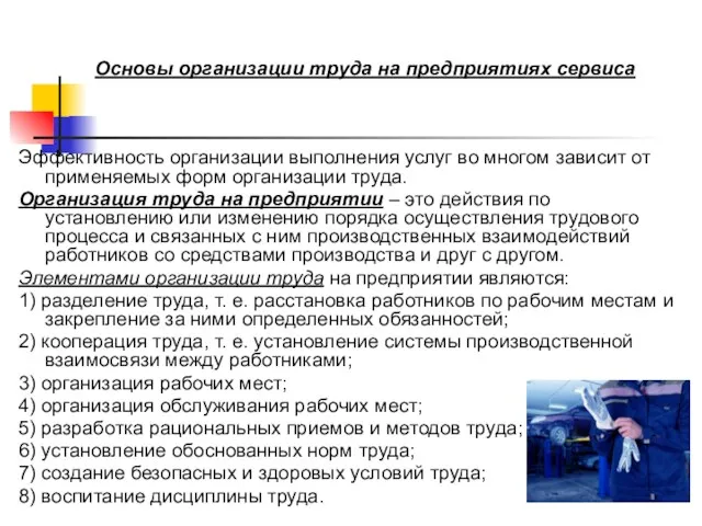 Основы организации труда на предприятиях сервиса Эффективность организации выполнения услуг