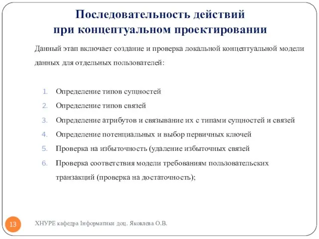 Данный этап включает создание и проверка локальной концептуальной модели данных