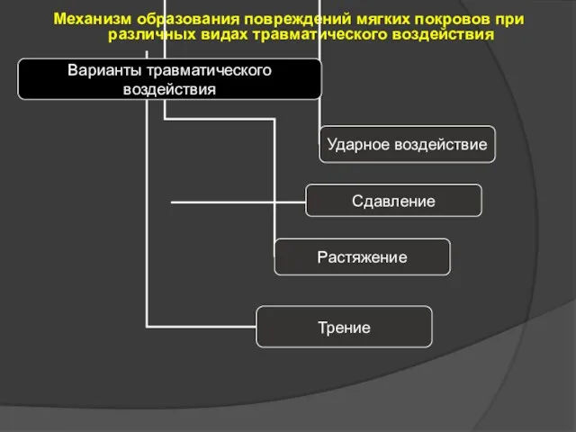 Механизм образования повреждений мягких покровов при различных видах травматического воздействия