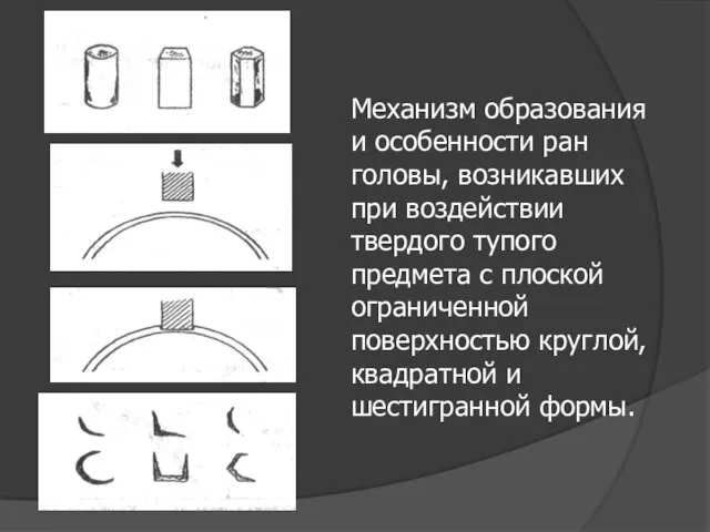 Механизм образования и особенности ран головы, возникавших при воздействии твердого