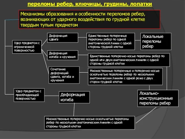 переломы ребер, ключицы, грудины, лопатки Механизмы образования и особенности переломов