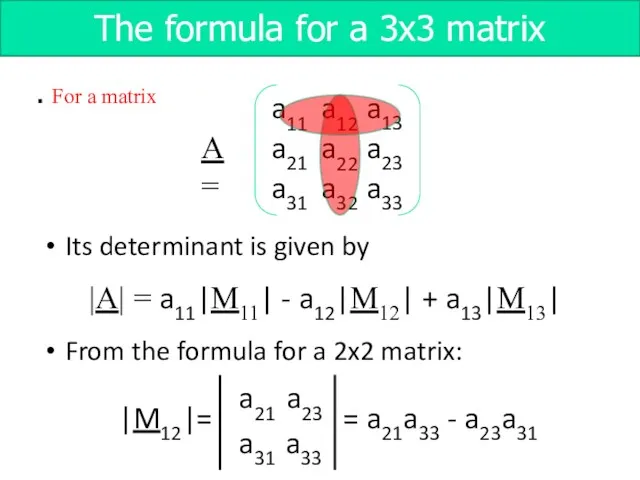 For a matrix Its determinant is given by |A| =