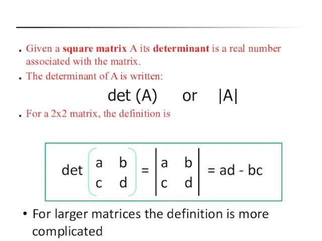 Given a square matrix A its determinant is a real