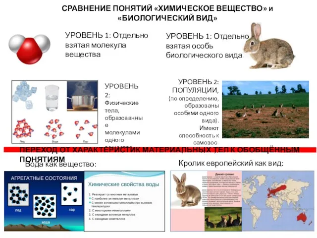 СРАВНЕНИЕ ПОНЯТИЙ «ХИМИЧЕСКОЕ ВЕЩЕСТВО» и «БИОЛОГИЧЕСКИЙ ВИД» УРОВЕНЬ 1: Отдельно