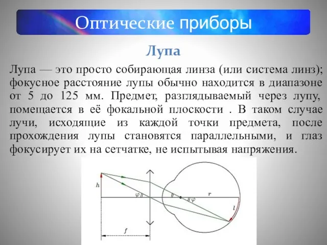 Оптические приборы Лупа — это просто собирающая линза (или система