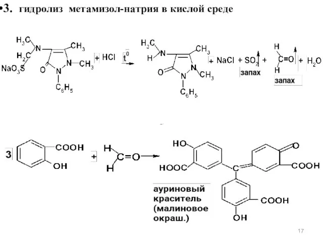 3. гидролиз метамизол-натрия в кислой среде