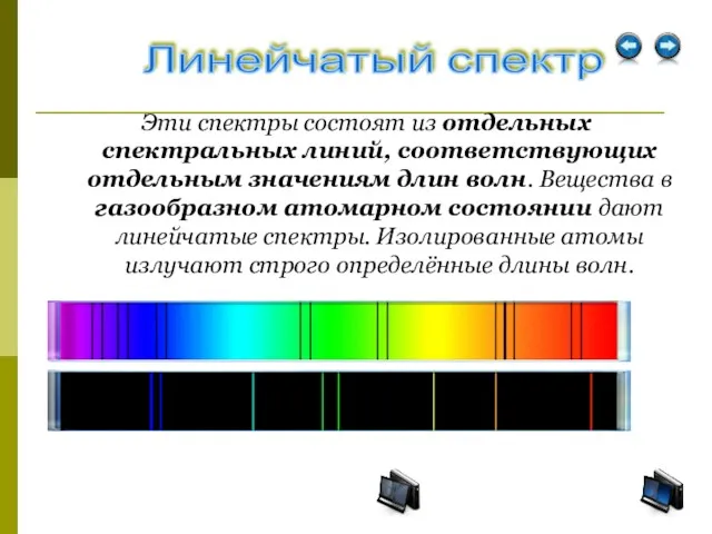 Эти спектры состоят из отдельных спектральных линий, соответствующих отдельным значениям