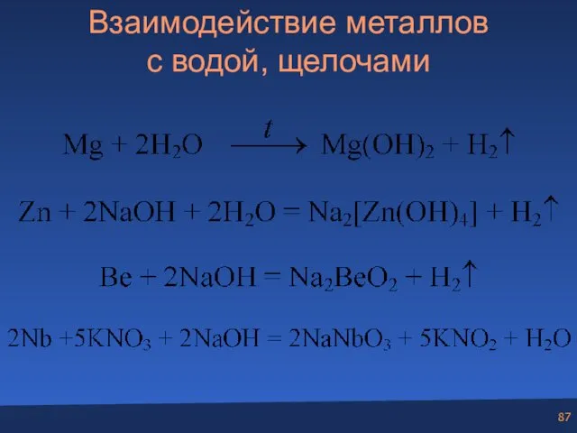 Взаимодействие металлов с водой, щелочами