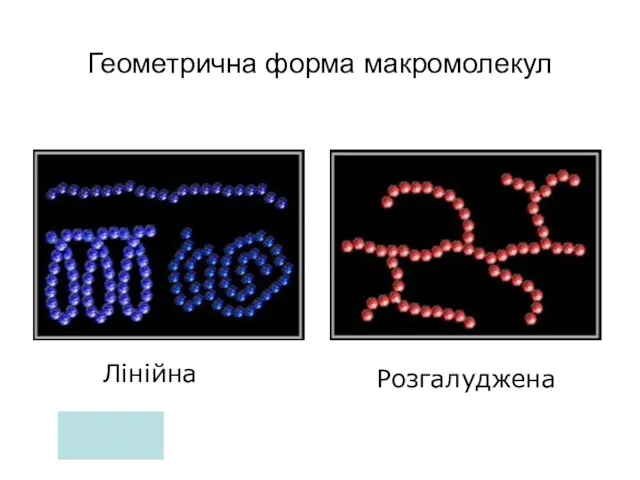 Геометрична форма макромолекул Лінійна Розгалуджена