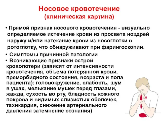 Симптомы причинной патологии Возникающие признаки острой кровопотери (зависят от интенсивности