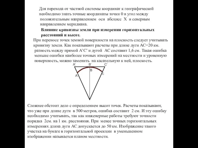 Для перехода от частной системы координат к географической необходимо знать