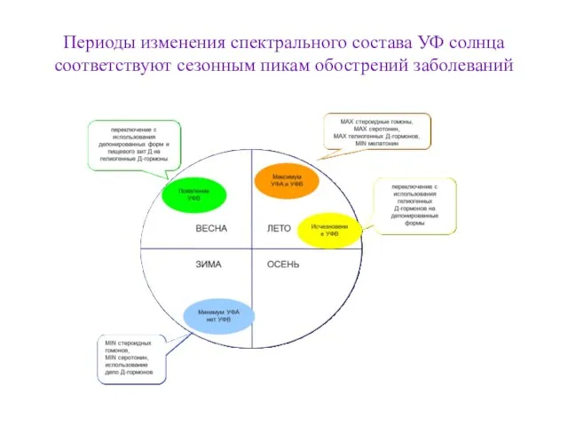 Периоды изменения спектрального состава УФ солнца соответствуют сезонным пикам обострений заболеваний