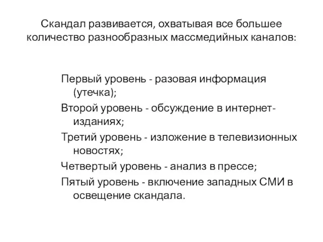 Скандал развивается, охватывая все большее количество разнообразных массмедийных каналов: Первый