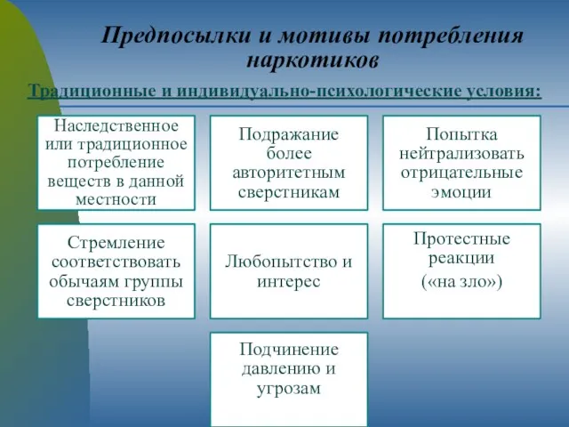 Традиционные и индивидуально-психологические условия: Предпосылки и мотивы потребления наркотиков Наследственное