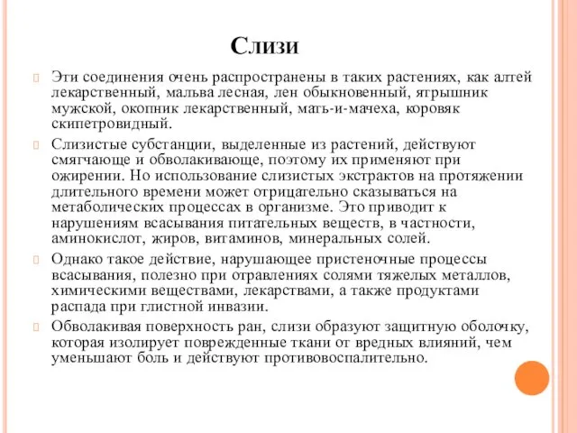 Слизи Эти соединения очень распространены в таких растениях, как алтей