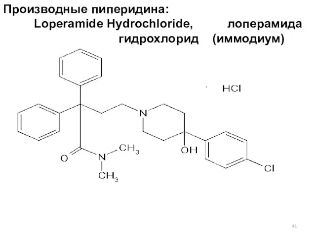 Производные пиперидина: Loperamide Hydrochloride, лоперамида гидрохлорид (иммодиум)