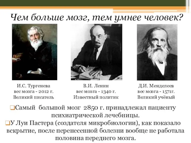 И.С. Тургенева вес мозга - 2012 г. Великий писатель В.И.