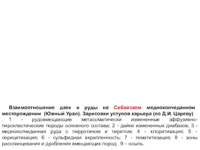 Взаимоотношение даек и руды на Сибайском медноколчеданном месторождении (Южный Урал).