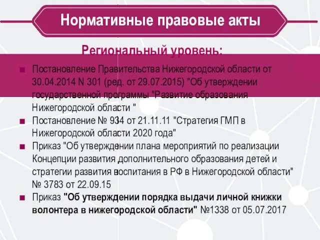 Нормативные правовые акты Региональный уровень: Постановление Правительства Нижегородской области от