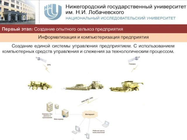 Первый этап: Создание опытного сельхоз предприятия Информатизация и компьютеризация предприятия