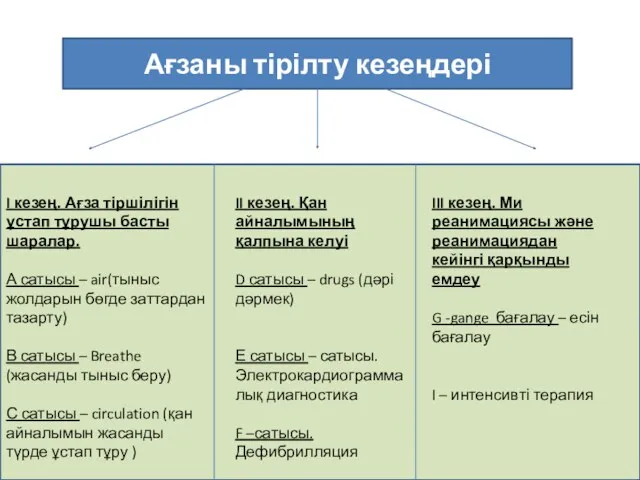 Ағзаны тірілту кезеңдері I кезең. Ағза тіршілігін ұстап тұрушы басты