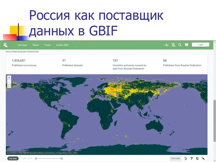 Россия как поставщик данных в GBIF