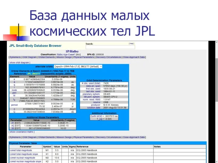 База данных малых космических тел JPL