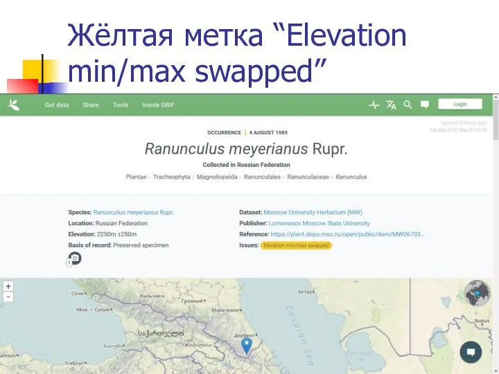 Жёлтая метка “Elevation min/max swapped”