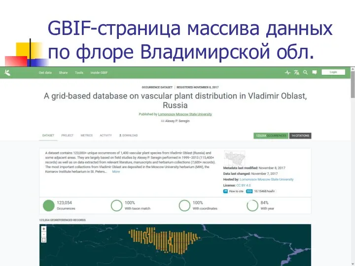 GBIF-страница массива данных по флоре Владимирской обл.