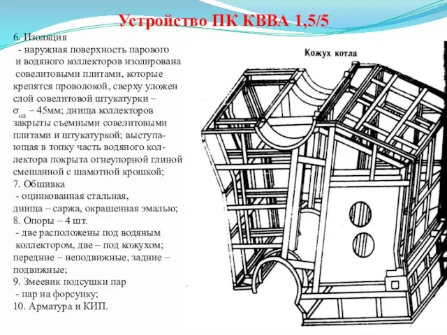 Устройство ПК КВВА 1,5/5 6. Изоляция - наружная поверхность парового