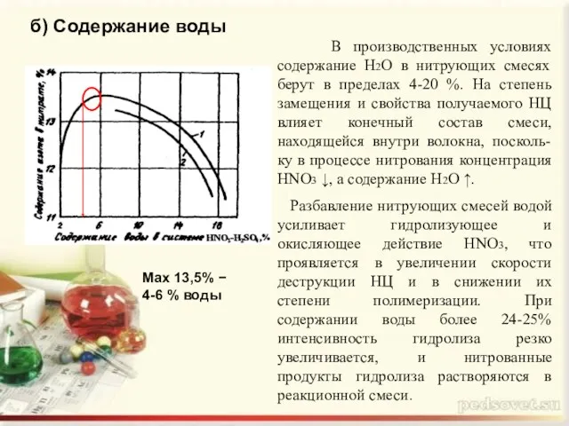 б) Содержание воды В производственных условиях содержание Н2О в нитрующих