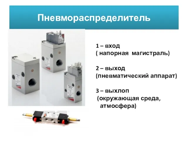 Пневмораспределитель 1 – вход ( напорная магистраль) 2 – выход