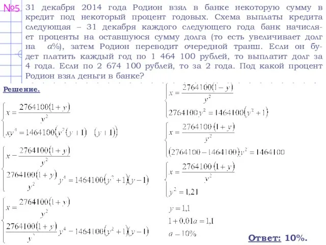 Решение. №5 31 декабря 2014 года Родион взял в банке