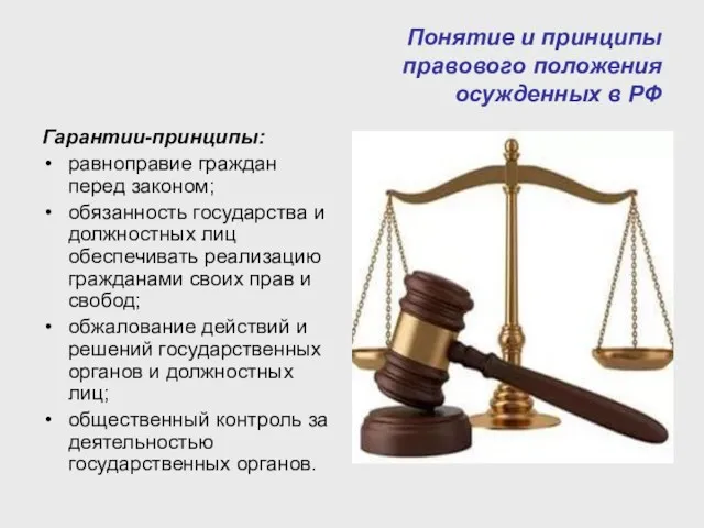 Понятие и принципы правового положения осужденных в РФ Гарантии-принципы: равноправие