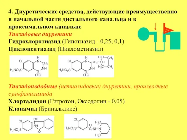 4. Диуретические средства, действующие преимущественно в начальной части дистального канальца